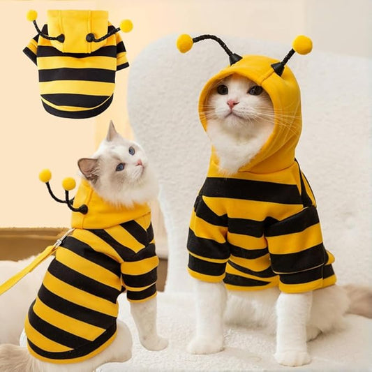 Selena Cat Bee Antennae Costume Hoodies Cute Bee Stripes Dog Kitten Puppy Pet Apparel (X-Large,Yellow&Black)