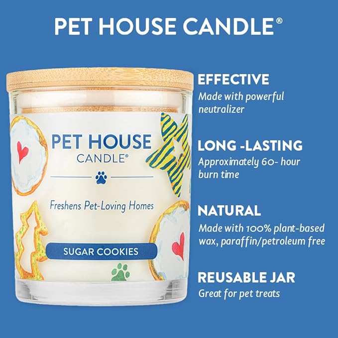 One Fur All Pet House Scented Candle, 9 OZ Glass Jar, 100% Plant-Based Soy Candle with a Cotton Wick, Clean Burning, Long Lasting Pet Odor Candles for Home, Sugar Cookies - 2 Pack