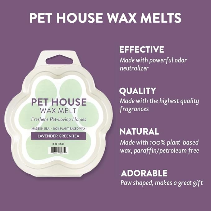 One Fur All Pet House Wax Melts - Lavender Green Tea Pack of 4 - Odor Eliminating, Long-Lasting Scented Wax Melts - Natural, Pet-Friendly