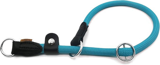 Braided Rope Collar, Training Dog Collar, Round Martingale Collar, Slip Collar with Adjustable Stopper and Slidable Stop Ring - Ideal for Extra Large Dogs (XL(1/2") - 24" Long, Light Blue)
