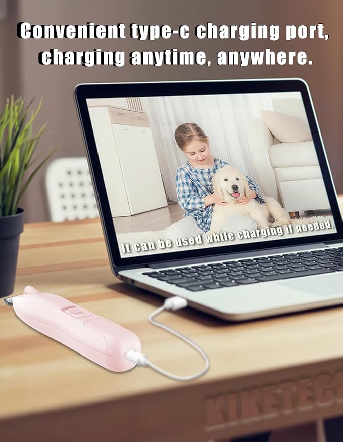 KIKETECH Cordless Dog Paw Trimmer - Low Noise LED Dog Clippers with Ceramic Blade, 2 Speed Rechargeable Small Pet Shaver for Grooming Dogs Cats Hair Around Paws, Eyes, Ears, Face, Rump, CoralPink