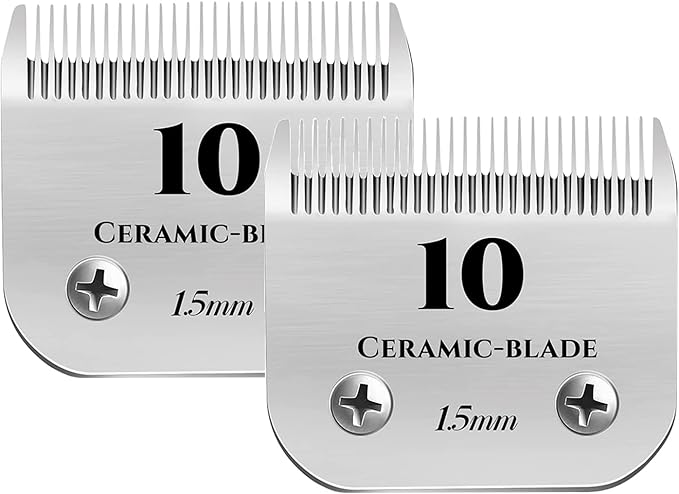 AIJALY 2PCS 10 Blades Detachable Dog Grooming Ceramic Blades Compatible with Andis Dog Clippers，Replacement Blade Compatible with Wahl/Oster A5, KM Series Clippers Size-10, 1/16-Inch Cut Length
