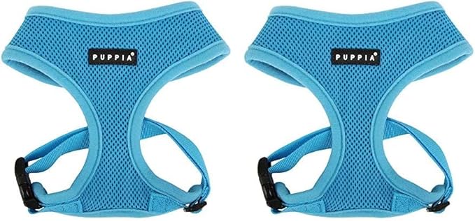 Puppia Soft Dog Harness No Choke Over-The-Head Triple Layered Breathable Mesh Adjustable Chest Belt and Quick-Release Buckle, Sky Blue, X-Large (Pack of 2)