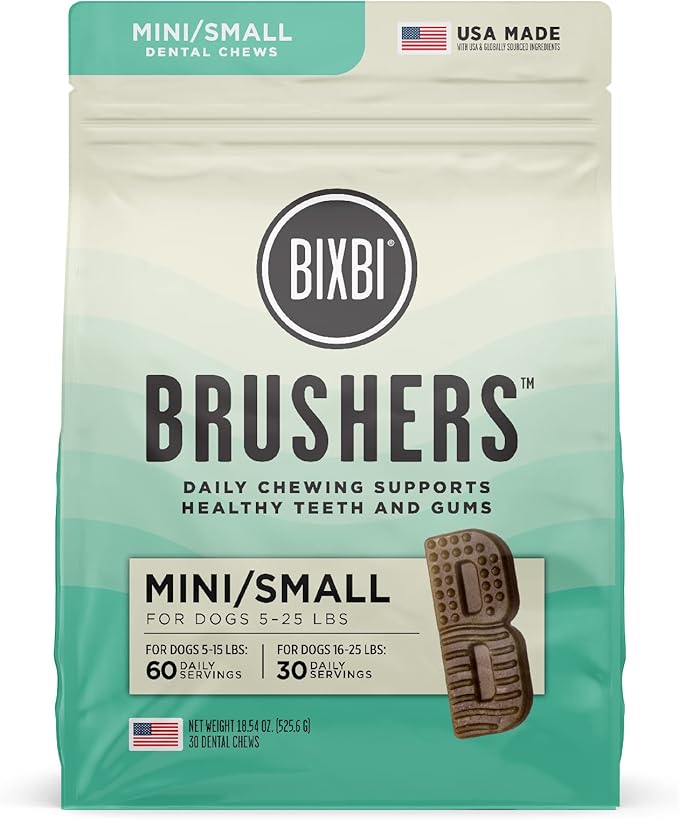 BIXBI Natural Dog Dental Care Chews Oral Health Dog Treats, for Mini/Small Size Dogs, 30 Treat Pack