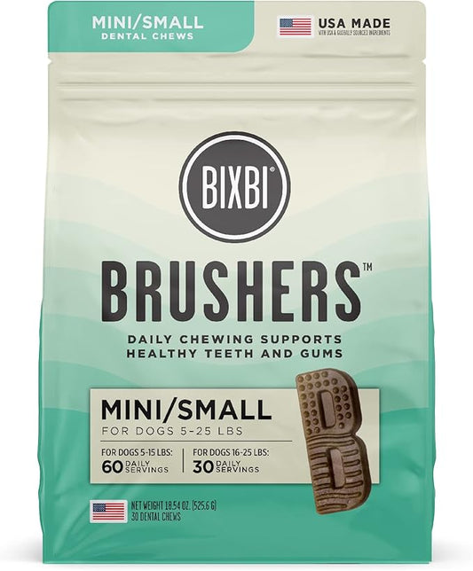 BIXBI Natural Dog Dental Care Chews Oral Health Dog Treats, for Mini/Small Size Dogs, 30 Treat Pack