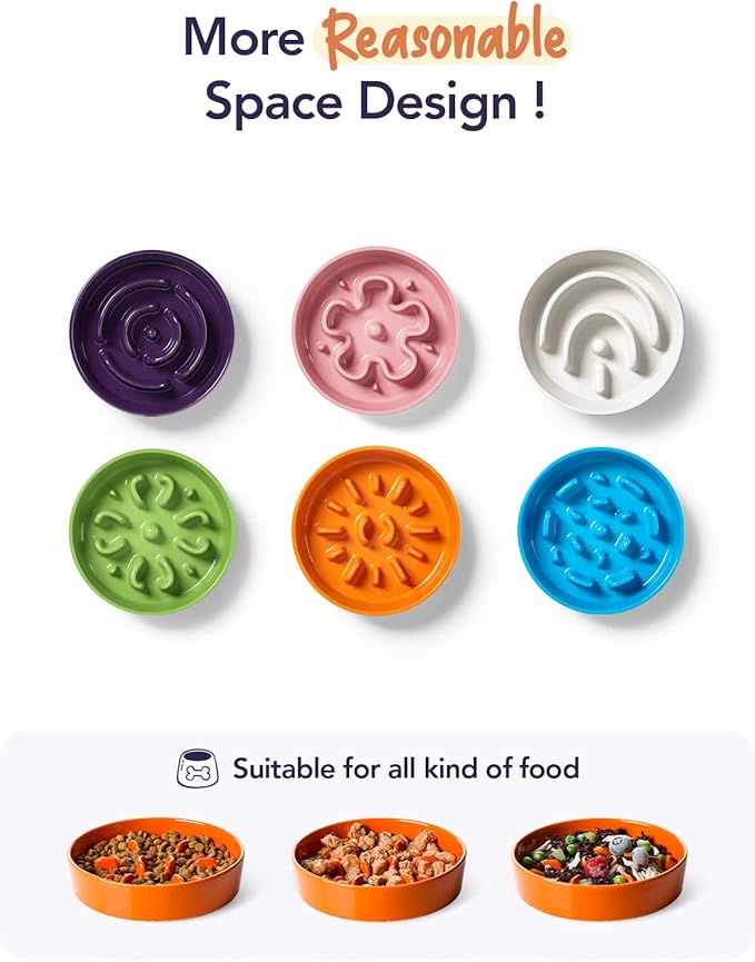 LE TAUCI Ceramic Slow Feeder Dog Bowls Small Breed, 0.6 Cups Dog Food Dish for Fast Eaters, Puzzle Bowl for Small Dogs and Cats,Orange