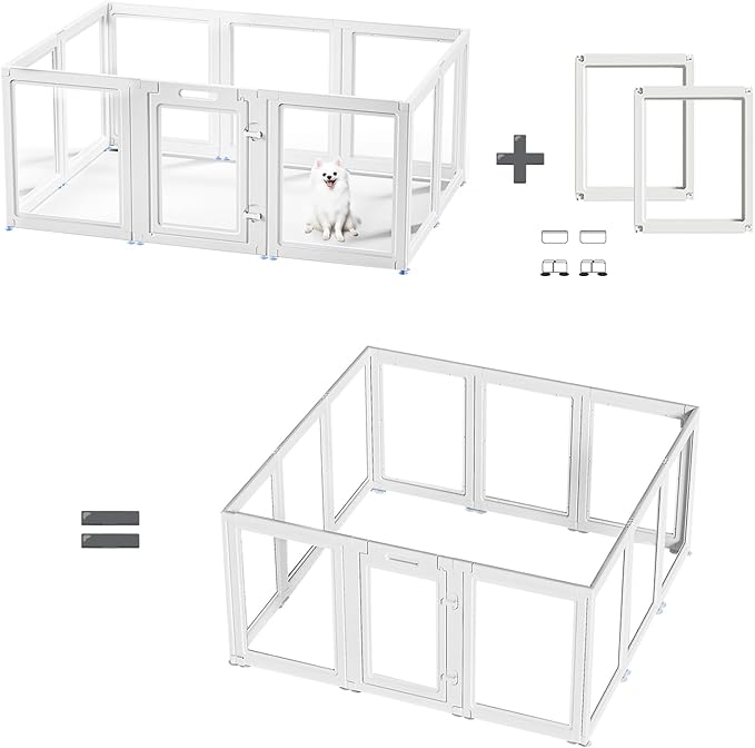 Clear Acrylic Dog Playpen Transparent Dog Playpen Indoor, Easy Assemble Clear Pet Pen for Puppy Bunny Cat Pig, Sturdy & Easy Cleaning Plastic Dog Puppy Fence (30" H, 2PCS)