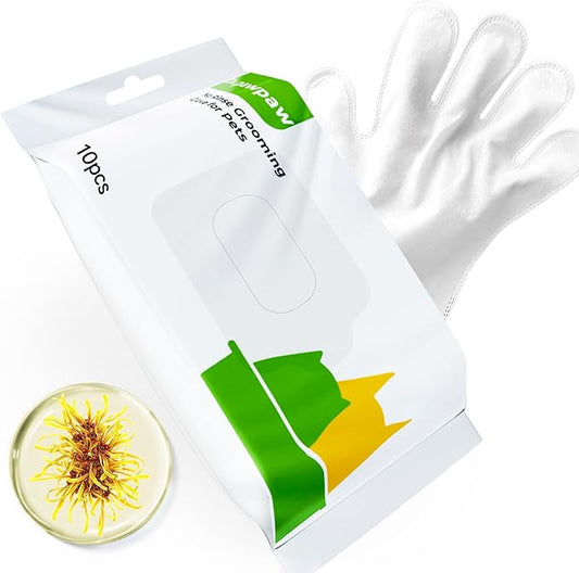 Cleaning Deodorizing Wipes for Dogs and Cats - Pet Grooming Gloves for Nourishing Fur - No Rinse Bathing Wipes for Daily Care and Traveling - Dog Washing Gloves for Paws, Fur and Butt - 10 PCS