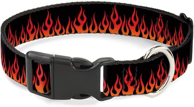 Buckle-Down Plastic Clip Collar - Flames Black/Orange/Red - 1" Wide - Fits 9-15" Neck - Small