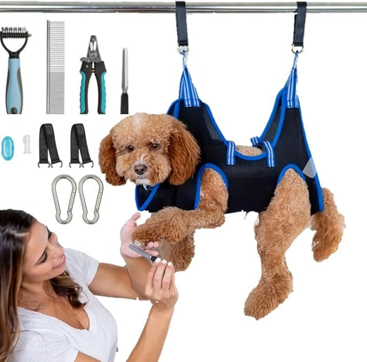 Cat & Dog Grooming Hammock - DIY Pet Grooming Kit With Sling, Nail File, Comb, and Trimmers - Small to Large Pets