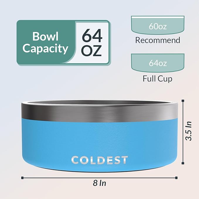 Coldest Dog Bowl - Anti Rust Metal, Non Slip, 3 Layers Insulated Stainless Steel Dog Bowls - Spill Proof & Heavy Duty - Water Bowl for Dogs, Cats & Pets, Dish Washer Safe (64 oz, Celestial Blue)