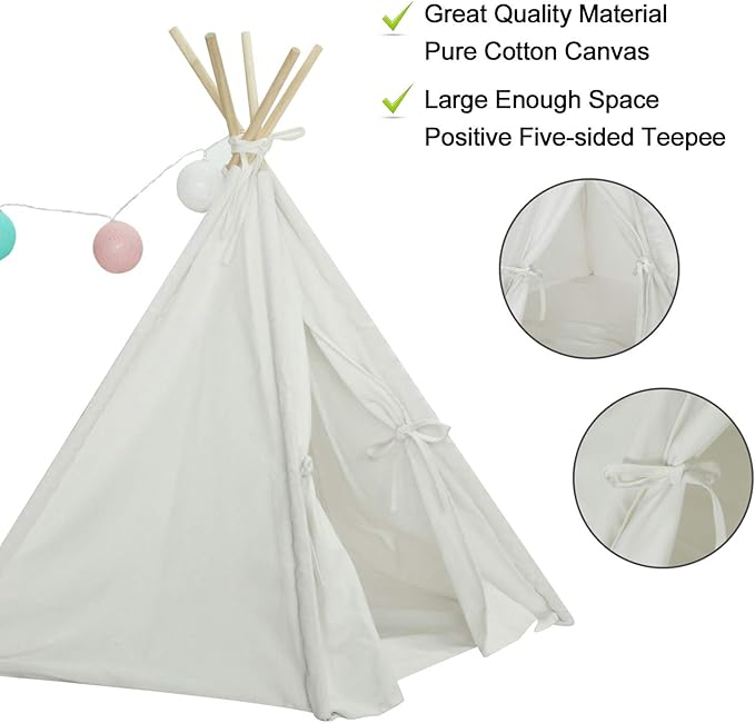 Dog Teepee Tent for Dogs & Cats Cute Pet Teepee with Mat, Portable Dog Tents 24inch Dog House Indoor Outdoor