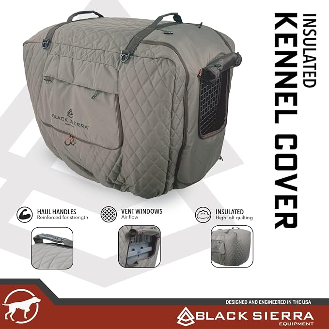 Black Sierra Insulated Large Dog Kennel Cover- 38 Inch, Ventilated, Weather Resistant- Large Crate Cover with Handles for Camping, Travel