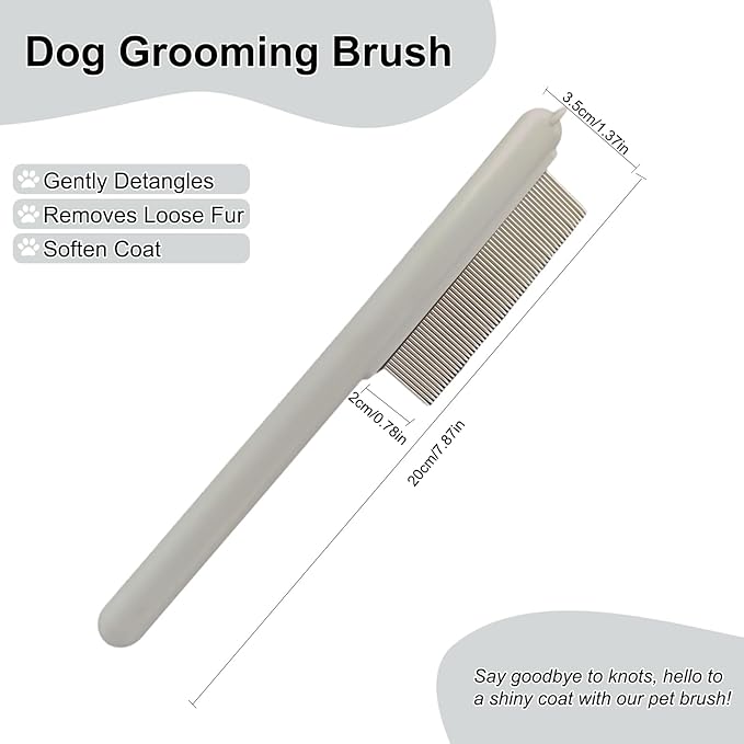 Cute Plastic Dog Comb with Stainless Steel Bristles and Furry Ears Design - Pet Grooming Tool for Removing Dirt and Tangles （Grey）