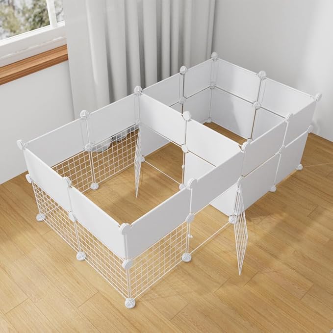 Dog Playpen Indoor with Door, DIY Puppy Play Pen Portable Metal Wire Yard Fence Small Animal Exercise Cage for Small-Sized Dog (White(Middle)