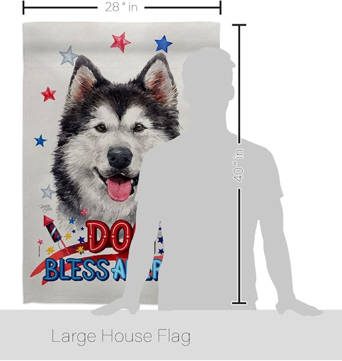 Breeze Decor Patriotic Siberian Husky House Flag Pack Dog Puppy Spoiled Paw Canine Fur Pet Nature Farm Animal Creature Applique Banner Small Garden Yard Gift Double-Sided, Made in USA