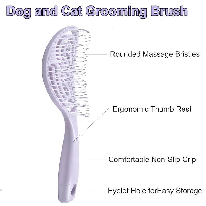 Eco-Friendly Detangling Pin Brush for Dogs and Cats | Ergonomic Handle Pet Brush for Wet or Dry Hair, Gentle Grooming Tool for Pets, Purple