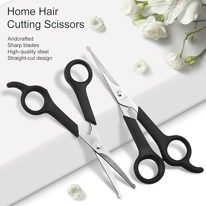 Pet Grooming Scissors Set for Body & Facial Trimming, Durable Stainless Steel Blades with Rounded Tips, Lightweight Shears for Dogs & Cats, Suitable for All Hair Types