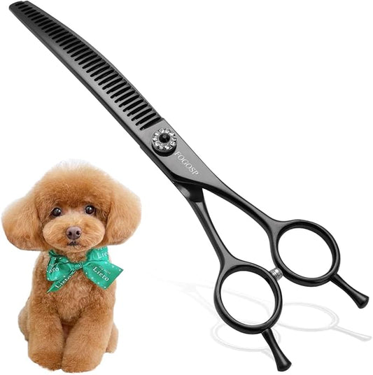 Curved Thinning Shears 7'' Chunker Shears Japan 440C Stainless Steel Professional Dog Scissors for Grooming Small Medium Pet 75% Thinning Rate(BLACK)