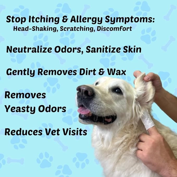 Pet Wipes - Multi-Purpose Finger Wipes to Cleanse Ears, Freshen Breath, Whiten Teeth, Soothe Skin and Tear Stain Removal. Pre-Formulated with 100% Natural, Plant-Based, Safe, & Beneficial Ingredients.
