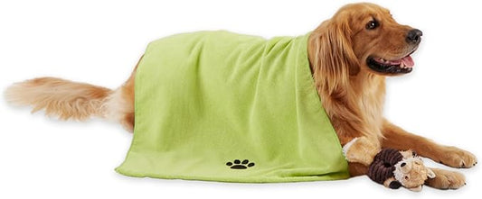 Bone Dry Pet Grooming Microfiber Towel, Embroidered Collection, X-Large,41x23.5, Lettuce Green