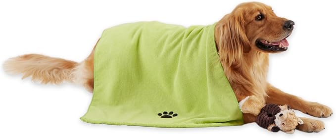 Bone Dry Pet Grooming Microfiber Towel, Embroidered Collection, X-Large,41x23.5, Lettuce Green