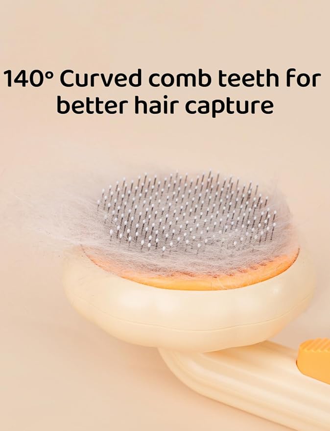 Cat Brush with Release Button, Pet Comb for Shedding and Tangles, Dog Hair Brush for Long and Short Hair, Grooming Tool for Removing Fleas and Fur Knots, Yellow ABS Plastic