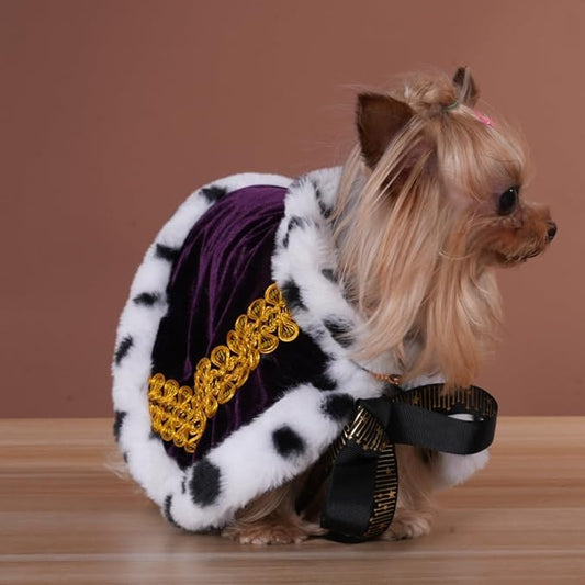 Lovelyshop pet Serial Lux Fur Purple Cat Dog Cloak for Halloween Costumes, King Queen Prince and Princess Cosplay-XS