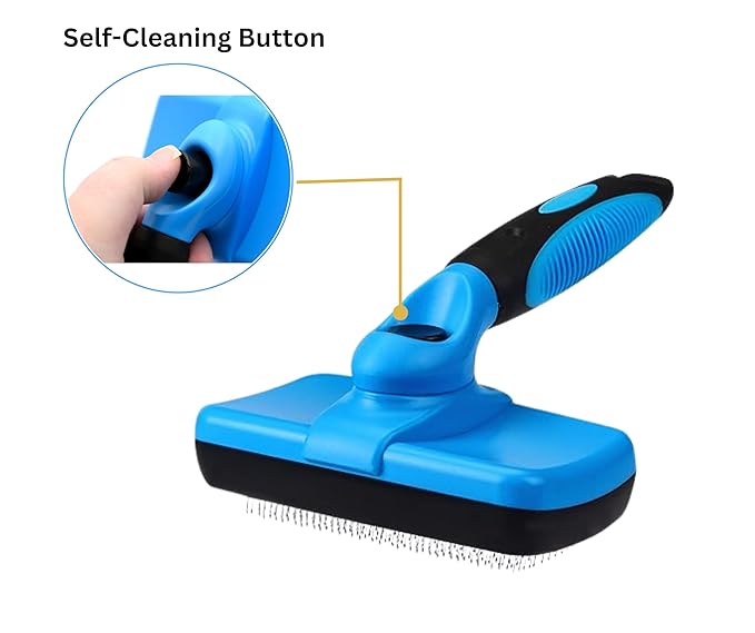 3-in-1 Pet Grooming Set - Self-Cleaning Slicker Brush, Deshedding Rake Comb, and Finger Toothbrush for Dogs & Cats | Perfect for Grooming, Dematting, and Dental Care (blue)
