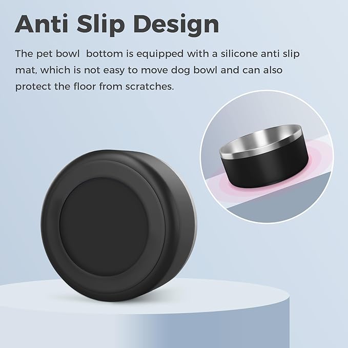 Dog Bowl, Stainless Steel Dog Food and Water Bowl with Non Slip Quiet Bottom, Easy to Clean, Dishwasher Safe, 40oz, Black