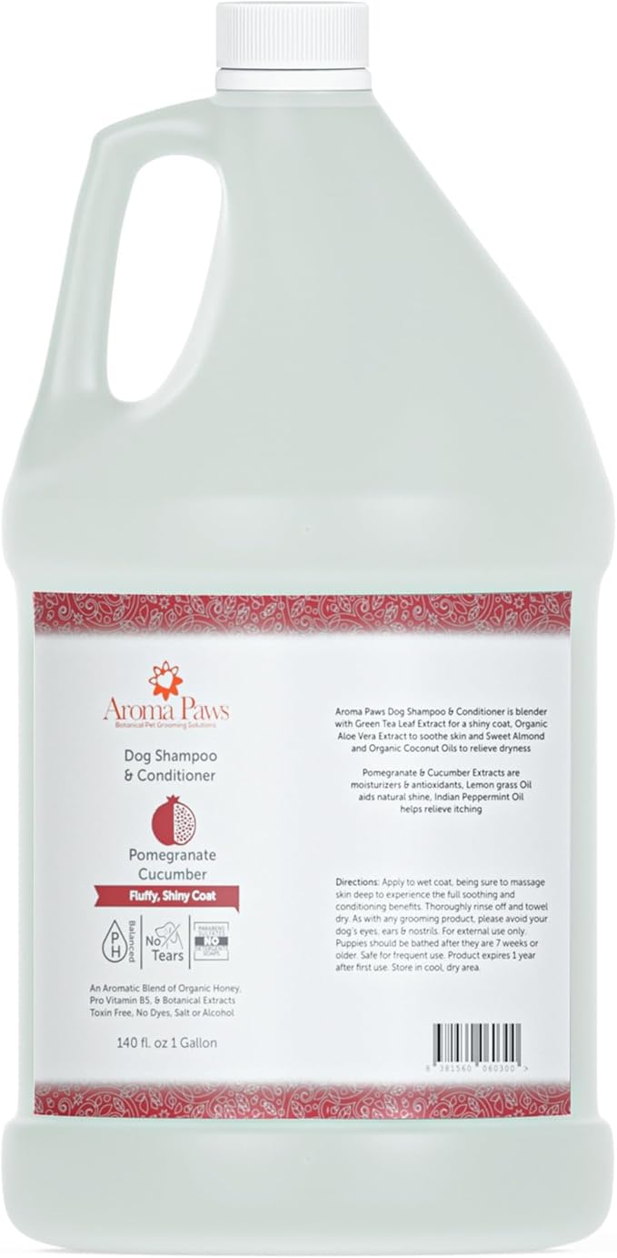 Dog Shampoo and Conditioner - Aromatic Tearless Shampoo for Cleansing, Grooming, and Conditioning - Moisturizing Anti Itch Shampoo for Dogs and Puppies - Pomegranate Cucumber, 1 Gallon
