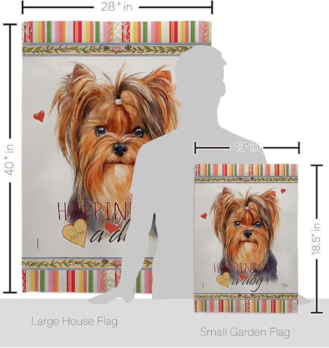 Breeze Decor Yorkie Happiness Garden House Flag Kit Dog Puppy Spoiled Paw Canine Fur Pet Nature Farm Animal Creature Decoration Banner Small Yard Gift Double-Sided, Made in USA