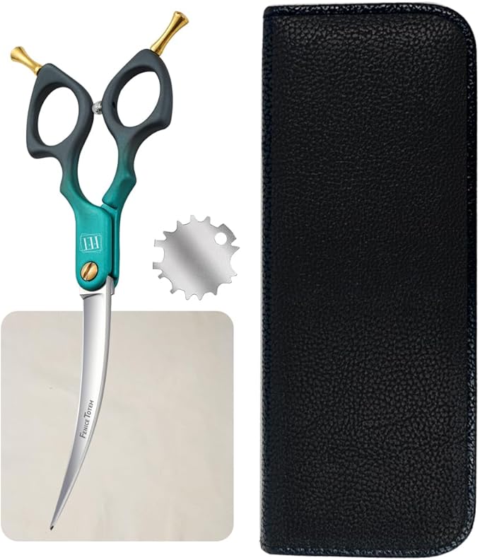 Fenice Dog Grooming Curved Scissors: 6.5" Pet Self-sharpening Split Finishing Shears for Dogs' Faces and Eyes Lightweight Ideal for Tight Spaces and Detailed Grooming Japan VG10 Alloy Steel 63HRC