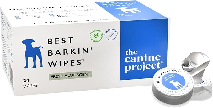 Best BARKIN' Wipes - Dog Wipes for Paws Ears and Butt - Micellar Aloe Scented Travel Friendly Puppy Wipes (24-Pack)