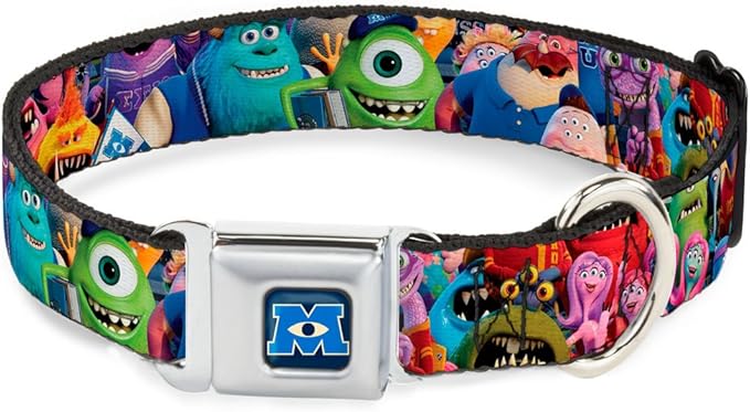 Buckle-Down Seatbelt Buckle Dog Collar - Monsters University Monsters Stacked - 1" Wide - Fits 9-15" Neck - Small