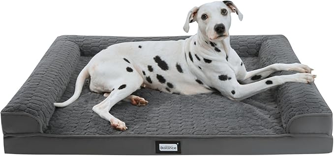 BALANCE Orthopedic Dog Bed, Egg Crate Foam Dog Couch for Pet Sleeping, Pet Sofa with Removable Washable Cover & Nonskid Bottom, Comfy Dog Bed for Extra Large Dog, Grey