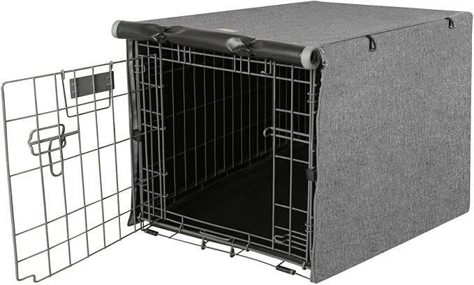 Dog Crate Cover - Kennel Covers Fit for 24 Inch Dogs Crate, Double Door Polyester for Wire Puppy Cage Indoor Outdoor Protection, Grey