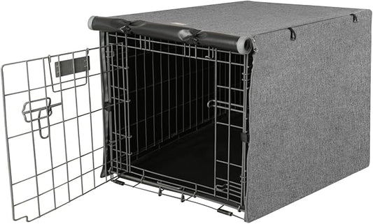 Dog Crate Cover - Kennel Cover Fit for 36 Inch Dog Crate, Double Door Polyester for Wire Puppy Cage Indoor Outdoor Protection, Grey
