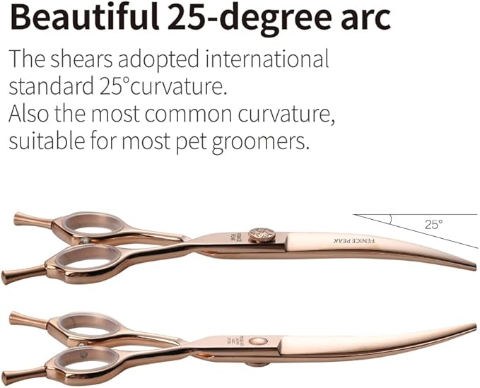 Fenice Peak Champagne Gold Dog Grooming Scissors Set - Curved & Straight Thinning & Chunker Shears, Rose Gold 4PCS Grooming Scissors Kit for Dogs & Cats