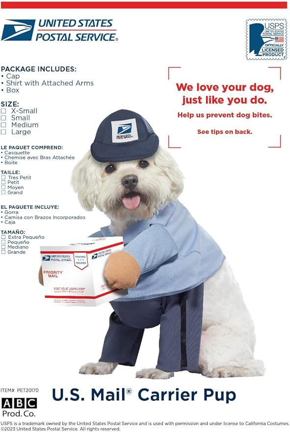 Dog Mail Carrier Costume USPS Large Blue (Pack of 2)