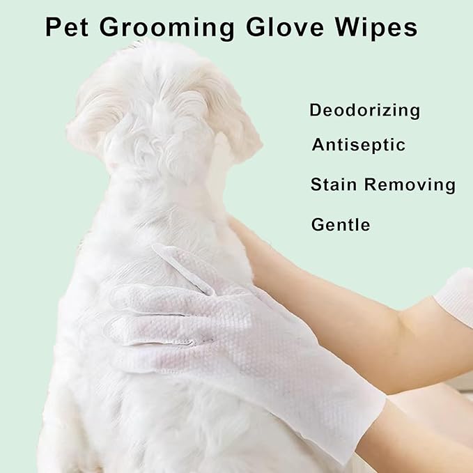 Pet Glove Wipes for Dogs and Cats, Extra Thick Dog Wipes Cleaning Deodorizing, Rinse Free Cleaning Gloves Dog Washing Gloves, Cat Gloves for Grooming for Pet Dry Cleaning, Daily Care and Travel 6 Pcs