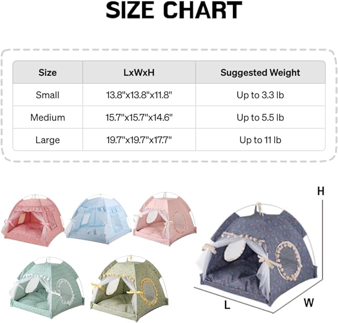 Cat Bed Tents Dog House Indoor Outdoor Lace Mesh Breathable Windows Door Curtains Removable Portable Nest Teepe House (Large,Green&Yellow)