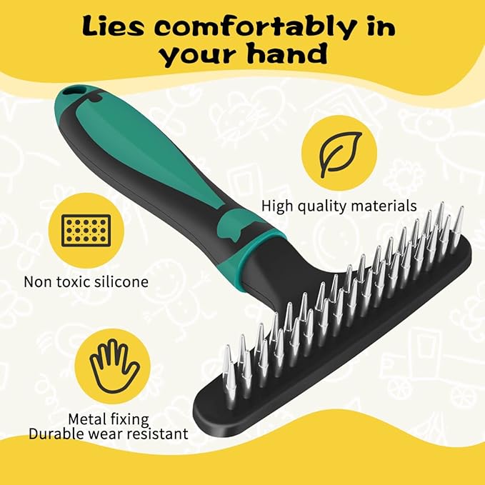 Carpet Restoration, Carpet Rake, Carpet Groomer Rake, Shag Rug Rake, Hair Cleaner Suitable for Rug and Carpet Undercoat Rake Comb, Slicone Handle Deshedding Brush for Dogs (Green)