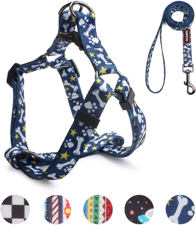 QQPETS Dog Harness Leash Set Adjustable Heavy Duty No Pull Halter Harnesses for Small Medium Large Breed Dogs Back Clip Anti-Twist Perfect for Walking (M(19"-26" Chest Girth), Bone)
