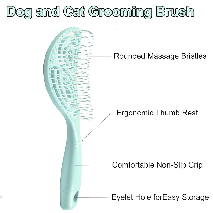 Eco-Friendly Detangling Pin Brush for Dogs and Cats | Ergonomic Handle Pet Brush for Wet or Dry Hair, Gentle Grooming Tool for Pets, Green