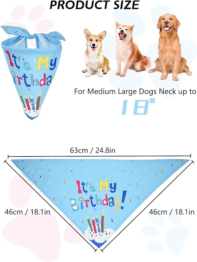 Niura Dog Birthday Party Supplies - Pet Hat, Bandana Scarf, Cute Bow Tie, Happy Birthday Banner, Paw Balloons, Numbers - Doggie Birthday Decorations for Small & Medium Dogs - Blue