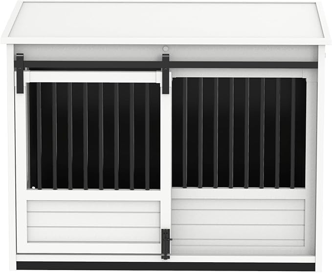 New Age Pet ECOFLEX Barn Door Dog Crate End Table - Antique White, Large - Durable Wood Plastic Composite with Stainless Steel Latch, Easy Assembly, 10 Year Warranty