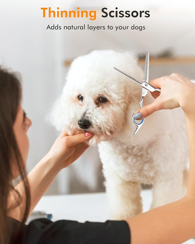 6-in-1 Dog Grooming Scissors - Professional Stainless Steel Hair Cutting Kit with Safety Rounded Tips, Ergonomic Soft-Grip Handles for Small & Large Dogs, Cats