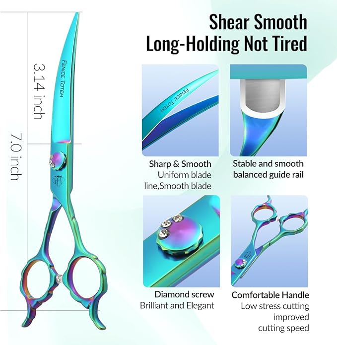 Dog Grooming Scissors: 7" Curved Pet Shears Made Of Japanese 440C for Trimming Dogs Cats and Other Pets Green