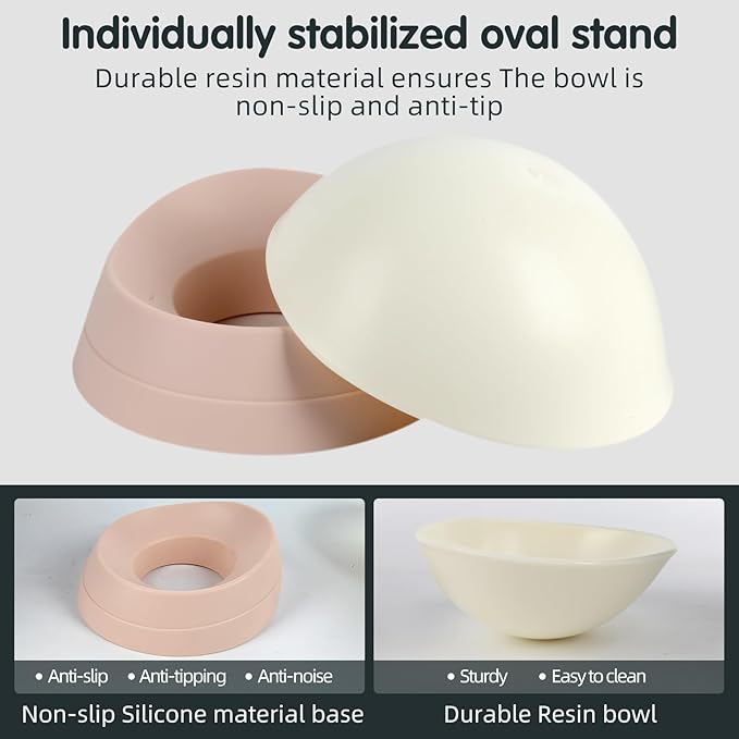 Bulldog Bowl Anti-Slip Dog Cat Dish Detachable Rubber Dog Bowl Pet Sterile Tilted Pet Feeder Slope Base (Lightpink, 3.5 Cup (Medium/Large Dog))